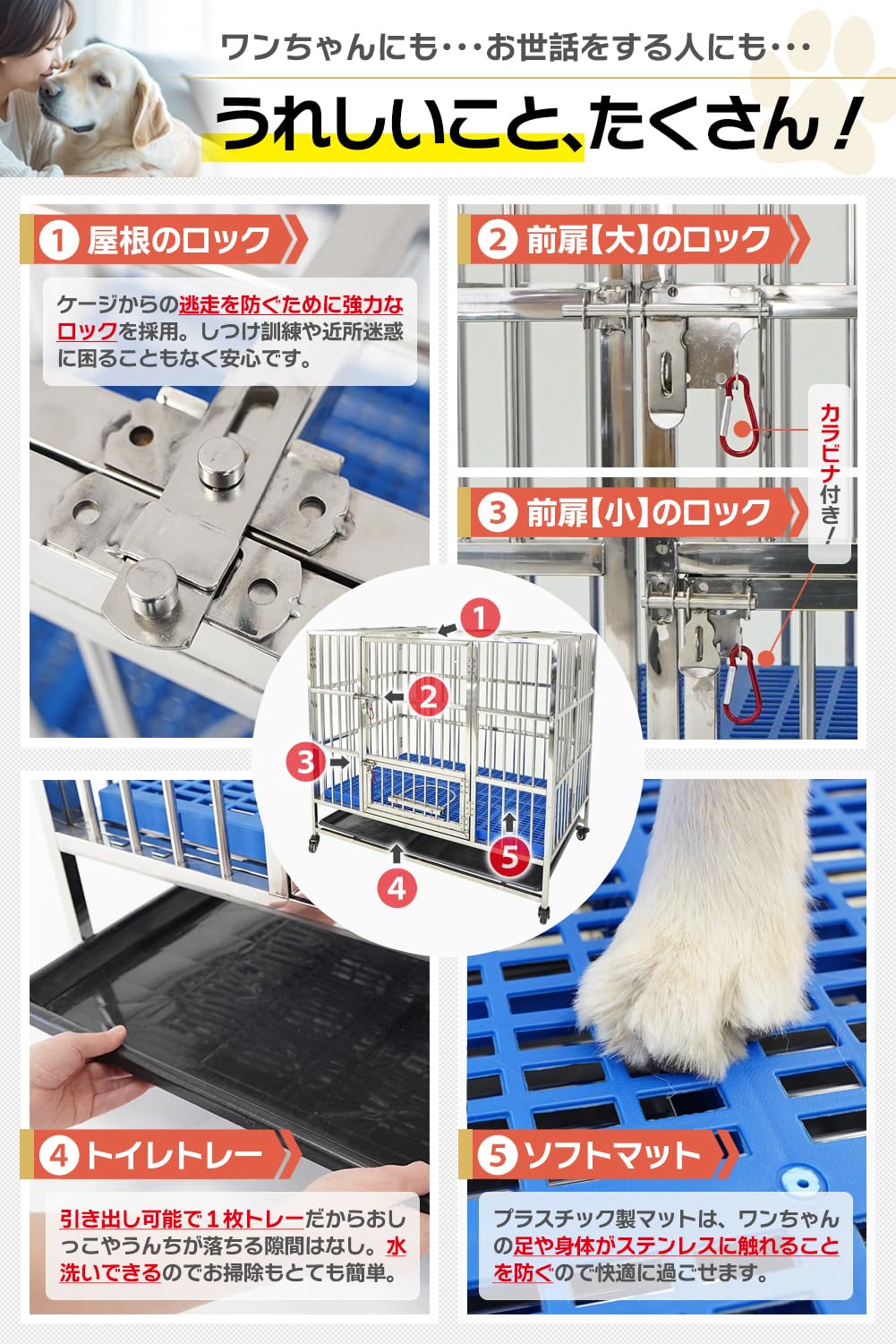 Amazon.co.jp: PETOOP 頑丈な犬用ゲージ 犬小屋 大型犬 中型犬 小型犬